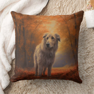 Wolfhound in Autumn Leaves Fall Inspire  Cushion