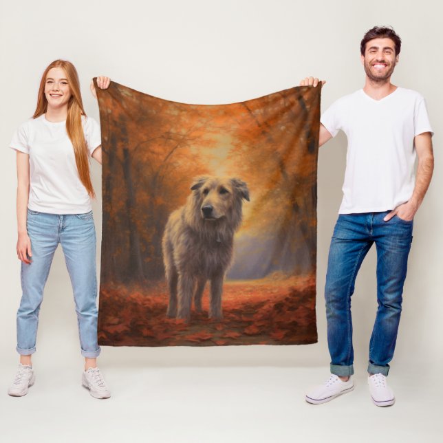 Wolfhound in Autumn Leaves Fall Inspire  Fleece Blanket (In Situ)