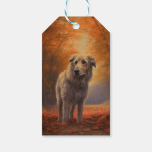 Wolfhound in Autumn Leaves Fall Inspire  Gift Tags