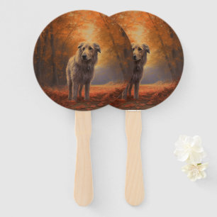 Wolfhound in Autumn Leaves Fall Inspire Hand Fan