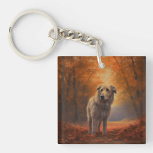Wolfhound in Autumn Leaves Fall Inspire  Key Ring