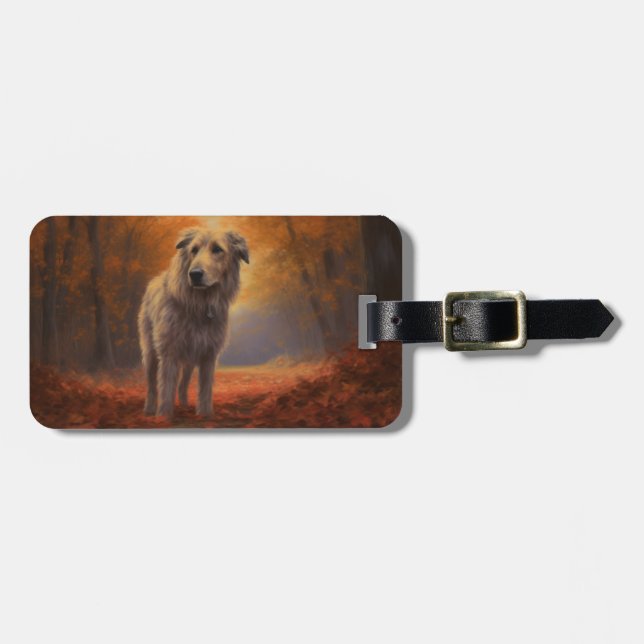 Wolfhound in Autumn Leaves Fall Inspire  Luggage Tag (Front Horizontal)