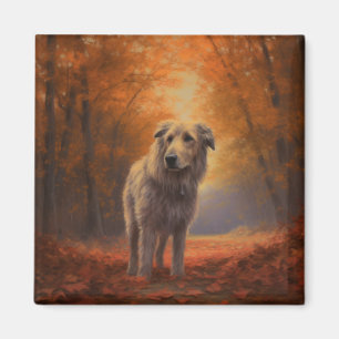 Wolfhound in Autumn Leaves Fall Inspire  Magnet