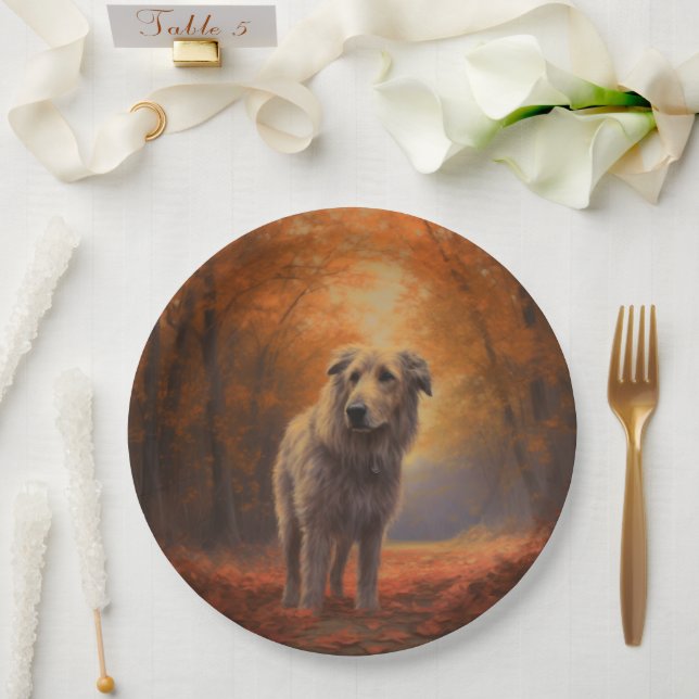 Wolfhound in Autumn Leaves Fall Inspire  Paper Plate (Wedding)