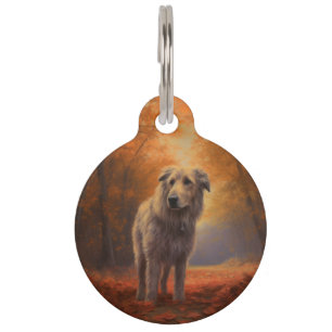 Wolfhound in Autumn Leaves Fall Inspire Pet Tag