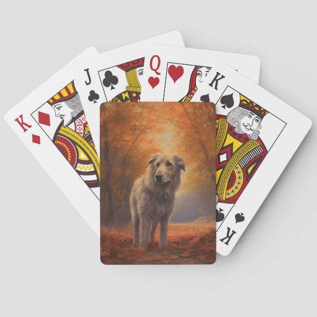 Wolfhound in Autumn Leaves Fall Inspire  Playing Cards (Back)