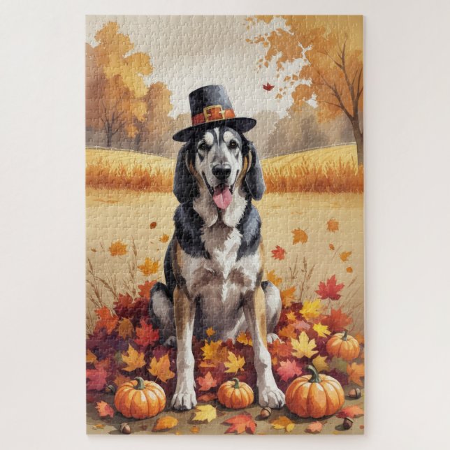 Wolfhound In Autumn Leaves Thanksgiving Art  Jigsaw Puzzle (Vertical)