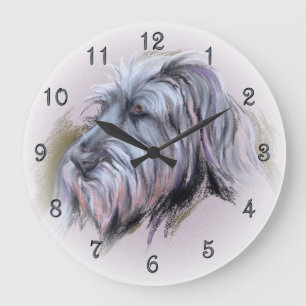 Wolfhound Pastel Portrait Large Clock