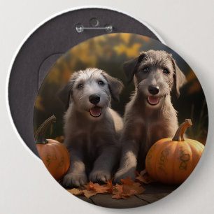 Wolfhound  Puppy Autumn Delight Pumpkin 6 Cm Round Badge