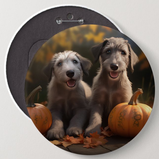 Wolfhound  Puppy Autumn Delight Pumpkin 6 Cm Round Badge (Front & Back)