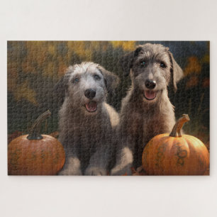Wolfhound  Puppy Autumn Delight Pumpkin Jigsaw Puzzle
