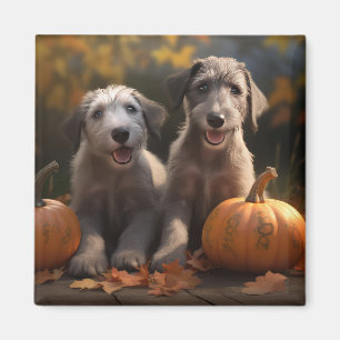 Wolfhound Puppy Autumn Delight Pumpkin Magnet