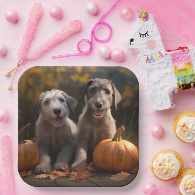 Wolfhound  Puppy Autumn Delight Pumpkin Paper Plate (Party)