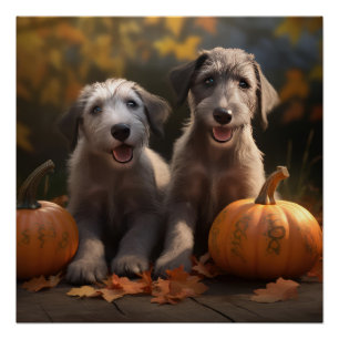 Wolfhound  Puppy Autumn Delight Pumpkin Poster