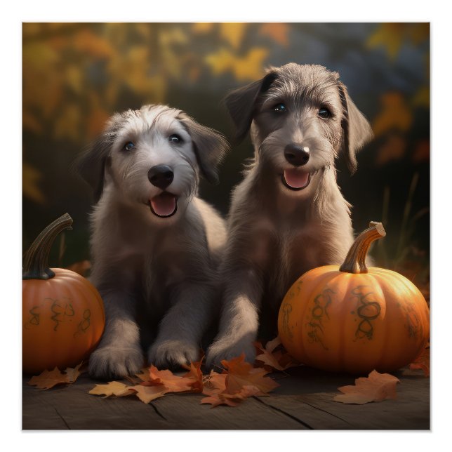 Wolfhound  Puppy Autumn Delight Pumpkin Poster (Front)
