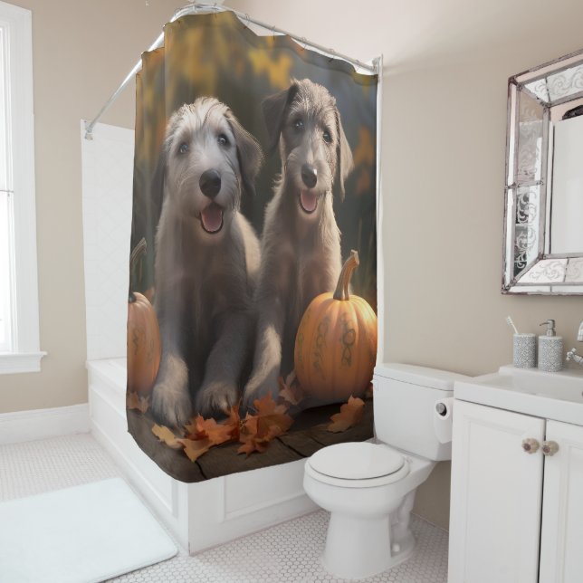 Wolfhound  Puppy Autumn Delight Pumpkin Shower Curtain (In Situ)