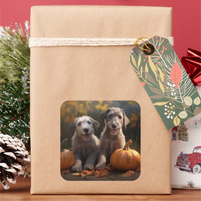 Wolfhound  Puppy Autumn Delight Pumpkin Square Sticker (Holiday)