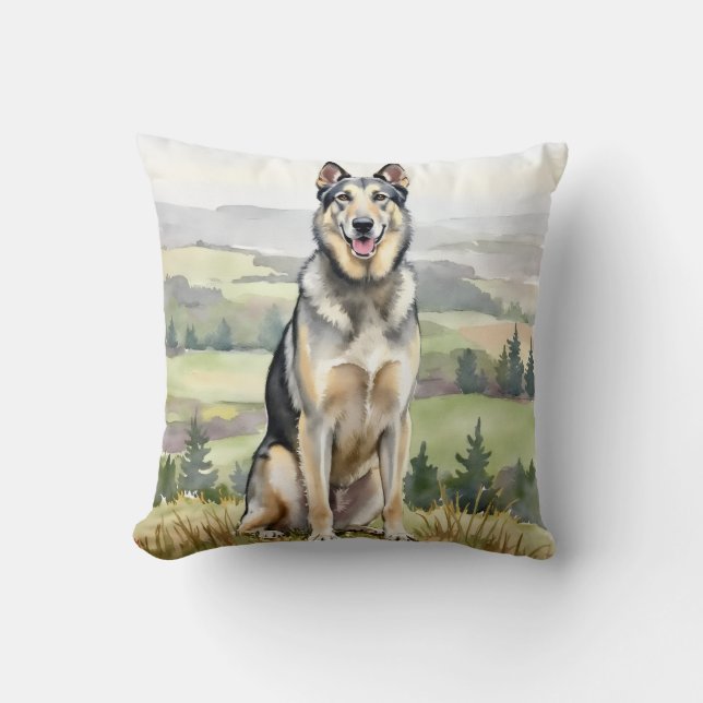 Wolfhound Watercolor Mist Landscape Art Cushion (Front)