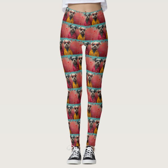 Wolfhound with Heart Roses Valentine's Day Leggings (Front)