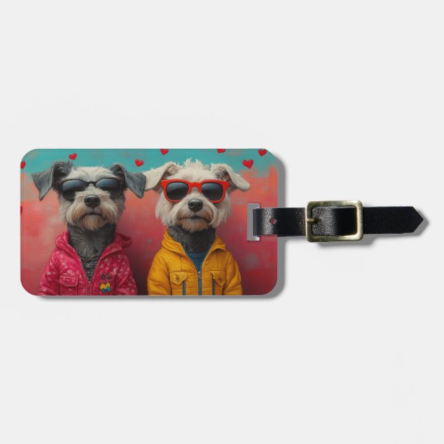 Wolfhound with Heart Roses Valentine's Day Luggage Tag (Front Horizontal)