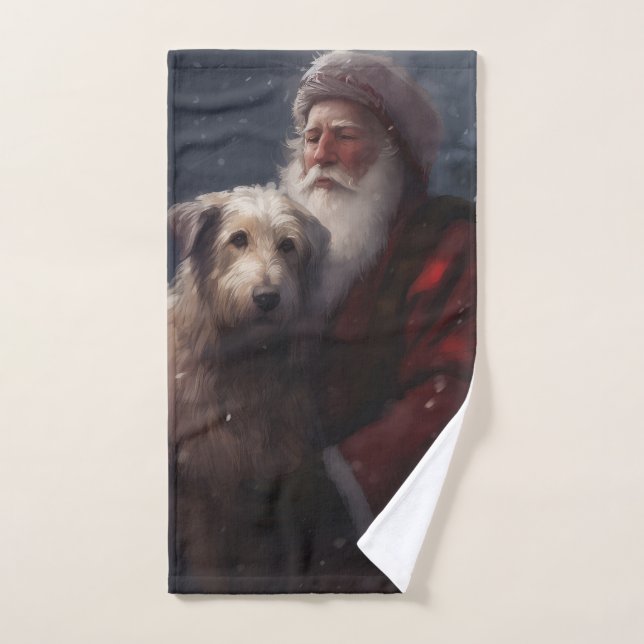 Wolfhound With Santa Claus Festive Christmas Bath Towel Set (Hand Towel)