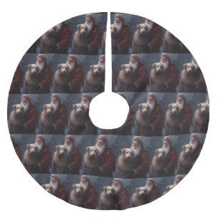 Wolfhound With Santa Claus Festive Christmas Brushed Polyester Tree Skirt