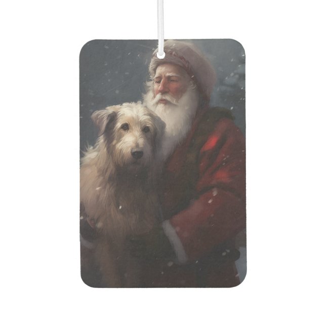 Wolfhound With Santa Claus Festive Christmas Car Air Freshener (Front)