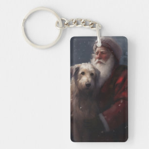 Wolfhound With Santa Claus Festive Christmas Key Ring