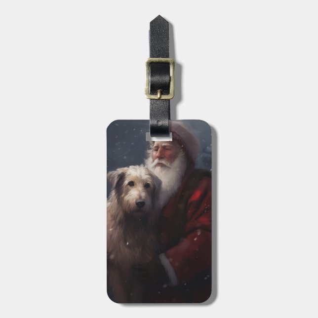 Wolfhound With Santa Claus Festive Christmas Luggage Tag (Front Vertical)