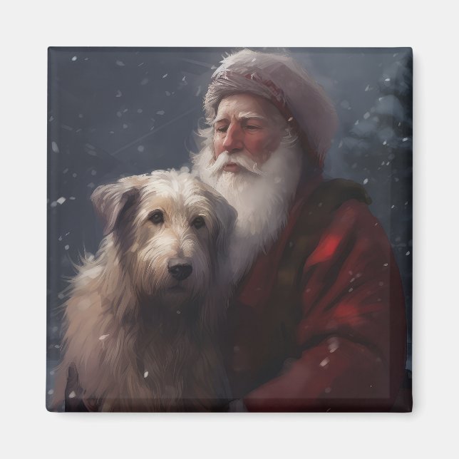 Wolfhound With Santa Claus Festive Christmas Magnet (Front)