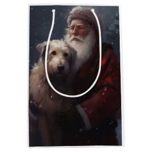 Wolfhound With Santa Claus Festive Christmas Medium Gift Bag