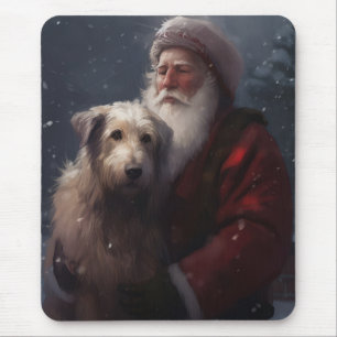 Wolfhound With Santa Claus Festive Christmas Mouse Mat