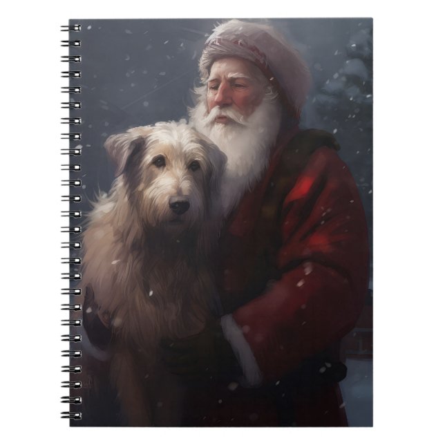 Wolfhound With Santa Claus Festive Christmas Notebook (Front)