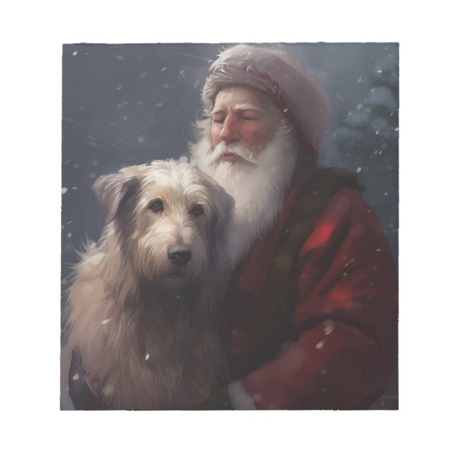 Wolfhound With Santa Claus Festive Christmas Notepad (Front)