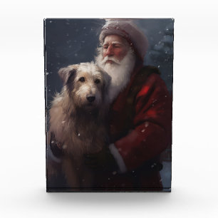 Wolfhound With Santa Claus Festive Christmas Photo Block