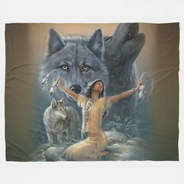 WOLFS and INDIAN MAIDEN Fleece Blanket (Front (Horizontal))