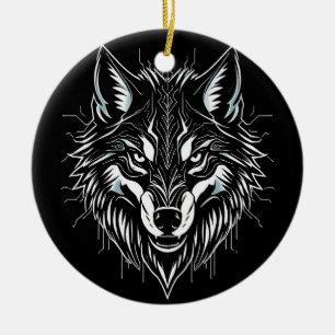 Wolf's head art ceramic tree decoration