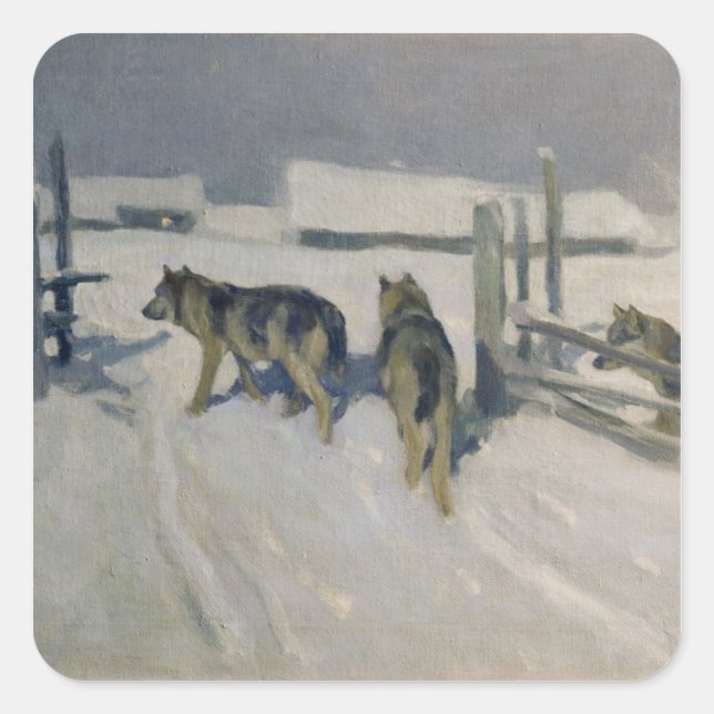 Wolfs, Winter Night, c.1910 Square Sticker (Front)