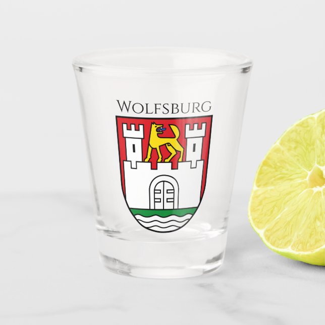 Wolfsburg coat of arms, Germany Shot Glass (Front)