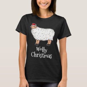 Wolly Christmas Merry Christmas Santas Hat Sheep T-Shirt