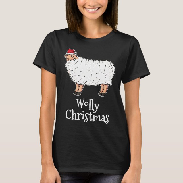 Wolly Christmas Merry Christmas Santas Hat Sheep T-Shirt (Front)