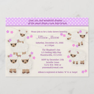 Wolly Sheeps LAMB Baby Shower invitation lavender