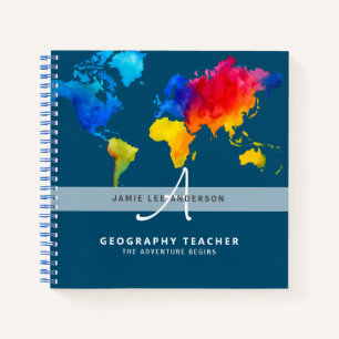 Wolrd Map GEOGRAPHY TEACHER Monogram Journal