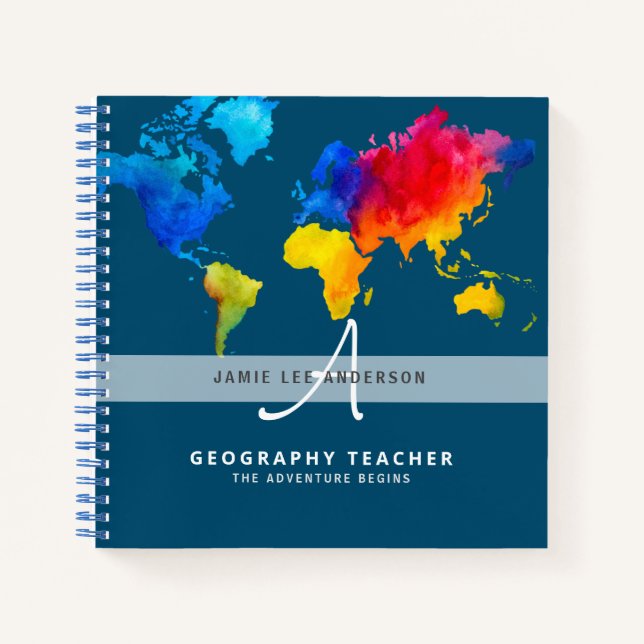 Wolrd Map GEOGRAPHY TEACHER Monogram Journal (Front)