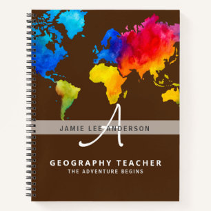 Wolrd Map GEOGRAPHY TEACHER Monogram Journal