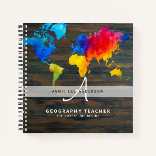 Wolrd Map GEOGRAPHY TEACHER Monogram Journal