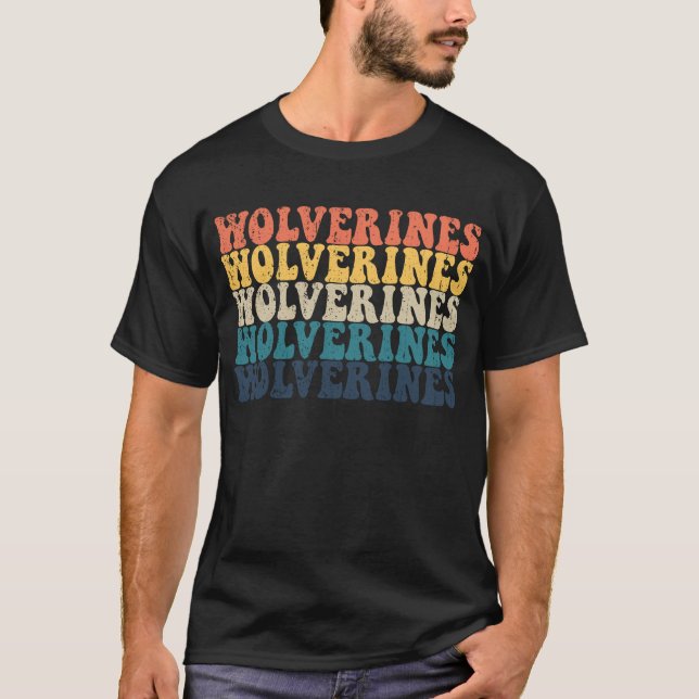 Wolverines High School Sports Team Retro Wolverine T-Shirt (Front)