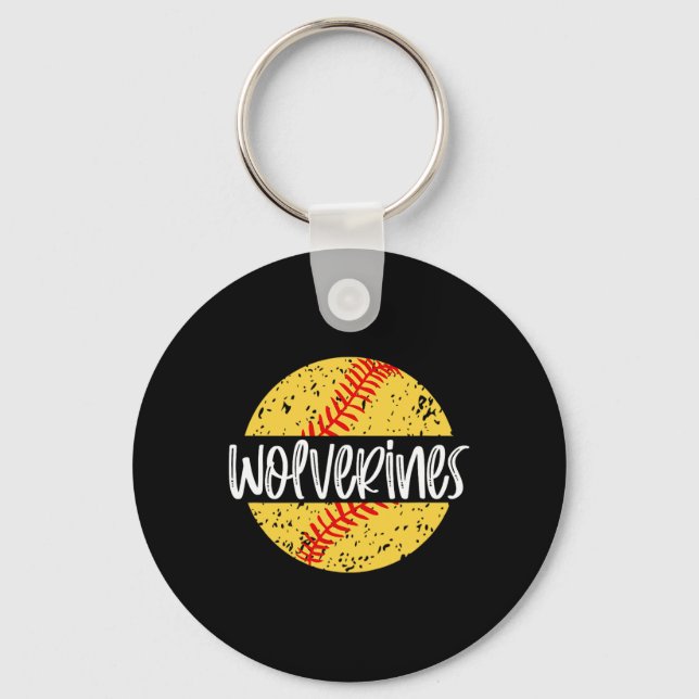 Wolverines Softll Team Mascot School Spirit Game D Key Ring (Front)