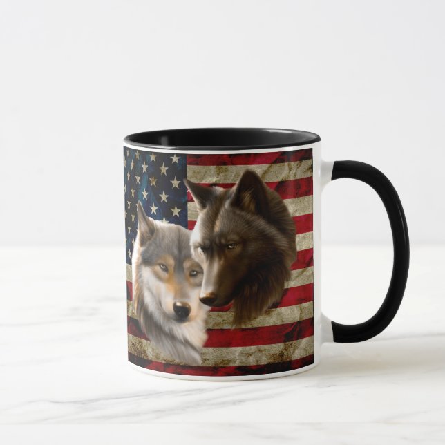 Wolves  American Flag Mug (Right)