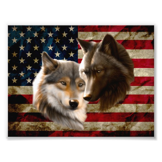 Wolves  American Flag Photo Print (Front)